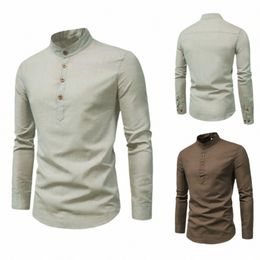 men's Autumn Casual Solid Colour Standing Collar Butts Half Open Shirt Slim Lg Sleeve Simple Fi Bottoming Shirt O3fQ#