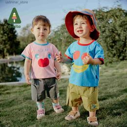 T-shirts Amila Baby T-shirt 2024 Summer New Fun Fruit Emoticon Print Soft Wicks Sweat Short Sleeve Boys and Girls Clothing24328