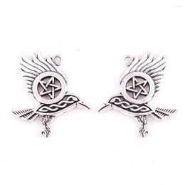 Pendant Necklaces Flying Raven Pentacle Antique Silver Dark Moon Morrigan Crow Magic Amulet248z