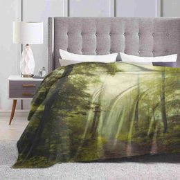 Blankets Long Forest Walk Printing High Qiality Warm Flannel Blanket Mystical Trees Adventure Nature Foggy Hiking Woods