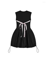 Casual Dresses Design Birthday Dress O-Neck Fashion Bow Lace Up One-Piece Frocks Women Y2k Gothic Fairy Party Summer A-Line Clothing