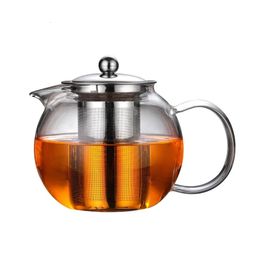 Heat Resistant Glass Tea Pot Thicken Heated Container With Stainless Steel Infuser Clear Kettle High Quality Teapot 240328