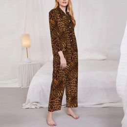 Home Clothing Pyjamas Leopard Skin Print Room Sleepwear Trendy Spotted Striped 2 Piece Casual Loose Set Fashion Oversize Suit