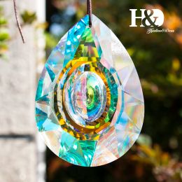 Suncatchers H&D Hanging Crystals Prism Suncatcher For Windows Decoration 89mm AB Chandelier Parts DIY Home Wedding Decor Accessories Craft