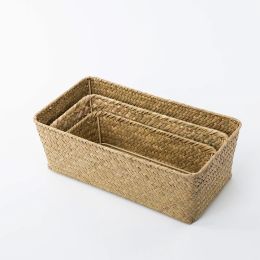 Baskets Rectangular Seagrass Basket Woven Wicker Laundry Storage Basket Box Sundries Clothes Organiser Box Home Decor