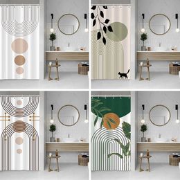 Nordic Aesthetic Abstract Shower Curtain 90x180cm Round Arc Geometric Bathroom Waterproof Polyester Partition Bathtub Decoration 240328