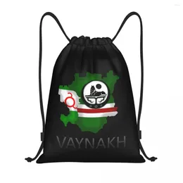 Shopping Bags Vaynakh Chechen Drawstring Backpack Women Men Sport Gym Sackpack Foldable Chechnya Flag Map Bag Sack