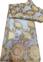 Machines 5yards African Lace Fabric 2023 High Quality Guipure Cord Lace Material in White and Gold