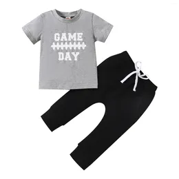 Clothing Sets Baby Boys Summer Outfit Gray Short Sleeve Letter Print T-shirt Black Casual Pants