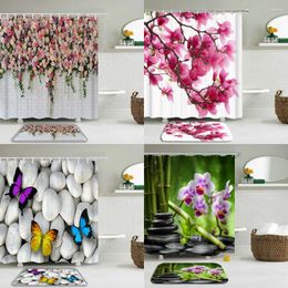 Shower Curtains 2Pcs/Set 3D Print Flower Pattern Curtain Set Waterproof Polyester Cloth Non-slip Mat Rug Toilet Bathroom Home Decor