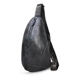 Waist Bags Men Genuine Leather Casual Triangle Chest Sling Bag 7" Tablet Design One Shoulder Fashion Cross-body Day-pack Male 5059