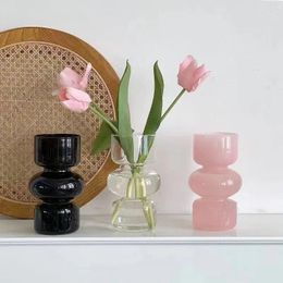 Vases Nordic Art Retro Glass Vase Living Room Office Water Flower Container Decoration Desktop Decorative Crafts Gift