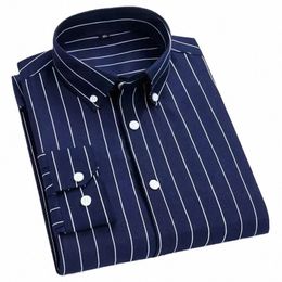 men's Striped Shirt Lg Sleeve N-ir Casual Busin Dr Shirts All-Match Slim Fit Fahi Korean Print Shirt Navy Blue 38lv#