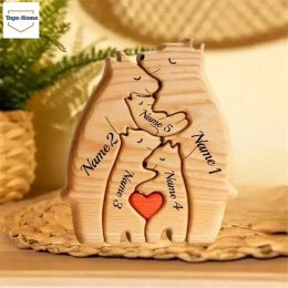 Miniatures Personalised Custom Free Engraving Bear Family Wooden Puzzle Christmas Birthday Gift Family Name Sculpture 27 Names Desk Decor
