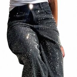 women Black New Clothes Jeans rhinest Design Baggy Pants High Waist Wide Legged Casual Hot Y2K Style Women's Jeans Spring 2024 k8hz#