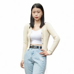 black Cropped Lg Sleeve Top Sweaters Korean Fi Knit Ladies Knitted Sweater Women's Coat Spring 2024 Cardigan Female Style H3SK#