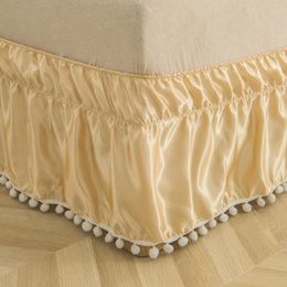 Bedding Sets Gold Satin Bed Skirt Luxury Silk Pom Poms Solid Colour Ball Fringe Dropship Set