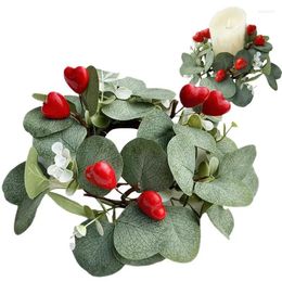 Decorative Flowers Artificial Candle Ring Valentines Wreath With Red Heart Reusable Mini For Seasonal Candles Wedding Celebration