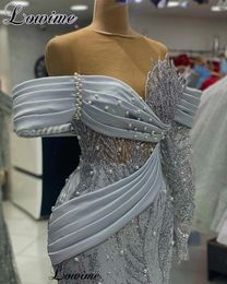 Runway Dresses Vintage Grey Celebrity Mermaid Off Shoulder Evening Gowns With Pearls Vestidos De Gala Wedding Guests For Women