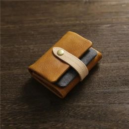 Wallets Handmade Wallet Men's Short Leather Triple Fold Money Clip Layer Cowhide Buckle Vertical Vegetated