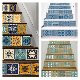 Stickers 6pcs/13pcs Stair Stickers Staircase Decal Rise Covering Waterproof Selfadhesive Vinyl Floor Symmetrical Geometry Stairway Decor