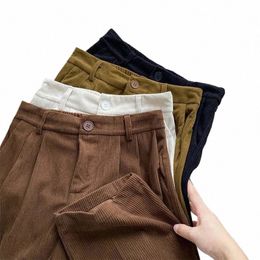 vintage Corduroy Women Pants High Waist Coffee Wide Leg Pants Fall Casual Korean Office Ladies Trousers New k8Tz#