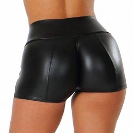 Shorts de Couro de Cintura Alta Feminino, Bodyc, Push Up, Preto, Corredores, Esportes, Fitn,, Fino F2Go#