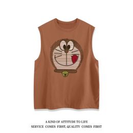 Pure cotton trendy Doraemon cartoon printed sleeveless vest for men's summer casual wear with a camisole t-shirt