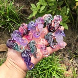 Sculptures 5CM Natural Fluorite Seahorse Crystal Animal Carving Healing Energy Stone Fashion Home Decoration Gift 1pcs