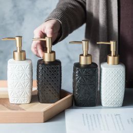Dispensers 310ml Ceramic Liquid Soap Dispenser Black and White Lotion Storage Bottle for Bathroom Accessories Home Decoration