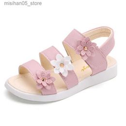 Sandals Childrens shoes summer style childrens sandals girl princess beautiful flower shoes childrens flat shoes baby gladiator soft Q240328