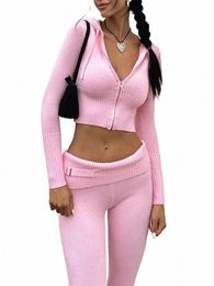 taruxy New Knitted Hoodie Cropped Top And Pants Sets White Y2k Casual Outfits Low Waist Knit Two Piece Sets For Women Tracksuit t6RC#