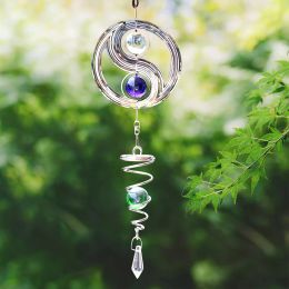 Curtains Unique Stainless Steel Chinese Yin Yang Tai Chi Bearing Rotation Crystal Ball Prism Chandelier Wind Chimes Pendant Hanging Decor