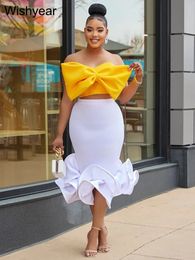 year Elegant Celebrity Gown Sexy Birthday Prom Party Evening Big Bow Crop Top and Midi Skirt Outfits Women Bodycon Dress Set 240328