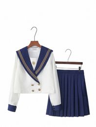 2024 new Japanese school uniforms sailor tops+skirt Navy style Students clothes for Girl Plus size Lala Cheerleader clothing A5JU#