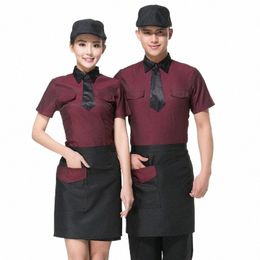 free Ship Work Uniform Summer Short Sleeve Tie Shirt+Pocket Apr Set 2Piece Cake Shop Work Clothes Cheap Cier Uniform z0UH#