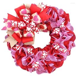 Decorative Flowers Valentine's Day Fabric Wreath With Bows Garland Decoration For Holiday Festival Party 1 Piece