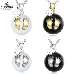 Eudora 20MM Harmony Bola Ball Baby footprints Pregnancy Chime Angel Caller Mexcian Pendant Necklace Fine Jewellery for Women 240329