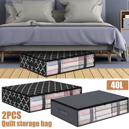 Other Home Storage Organisation 2Pcs Under Bed Storage Bags 40L Foldable Wardrobe Clothes Duvet Clothes Quilt Non-Woven Bed Storage Dustproof Organiser Y240329