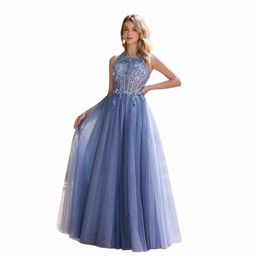 elegant 3D Floral Appliques Prom Dres 2024 Sexy Open Back A Line Tulle Skirt Lg Formal Evening Gowns For Women Party S5Kw#