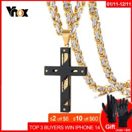 Necklaces Vnox Bible Cross Pendant Necklaces for Men Rock Punk Byzantine Chain 5.5mm 24 Inches Prayer Male Jewellery