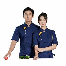 short-sleeved chef's uniform short-sleeved men's summer thin-style hotel kitchen breathable uniform restaurant chef's uniform p60u#