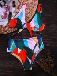 Women's Swimwear Allover Graphic Knot Front Bikini Swimsuit Women Two Piece High Waist Set Summer Beach Bathing Suit