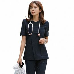 new High quality Scrub set Beauty sal Beautician Pet doctor Take phcy Nurse work clothes Care Short sleeve Lg pants set 70YE#