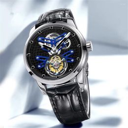 Wristwatches AESOP Luxury Skeleton Mens Tourbillon Watch 1963 Mechanical Hand Winding Movement Sapphire Glass Hollow Clock Steel Strap