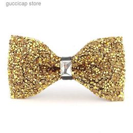 Bow Ties Luxury Diamond Black Colour Bow Tie For Men Bowtie Rhinestone Collar Tie Crystal Chaton Super Cool Diamond Wedding Retro Bow tie Y240329