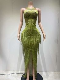 Green Tassel Sleeveless Tight Fitting Nightclub Sexy Dress 555324