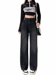 autumn Winter New Wide Leg Jeans for Women American Street Style Straight Tube Women's Jeans Black High Waist Pants Ladies c7yY#