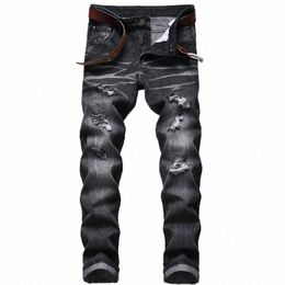 Mens Jeans strappati autunno casual nero allentato pantaloni denim di alta qualità maschio Cott Jeans Distred pantaloni distrutti pantales p1d2 #