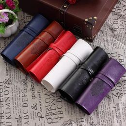 Storage Bags 2024 Retro Purse Bag Leather Vintage Roll Cosmetic Pen Pencil Case Pouch Organiser